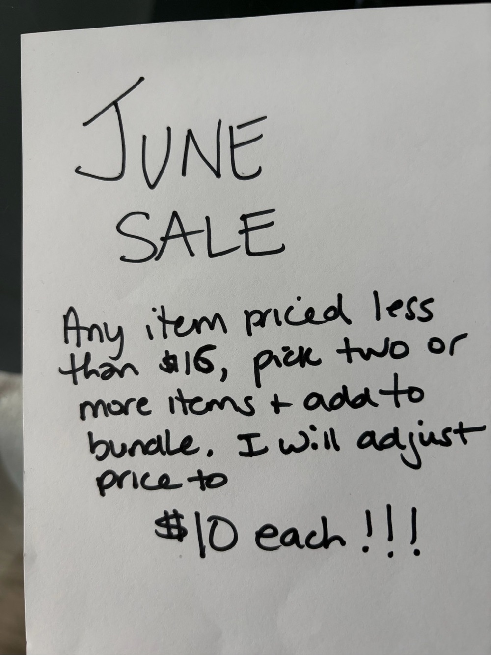 June Sale bundle 2 items under $16 and will adjust to $10 each